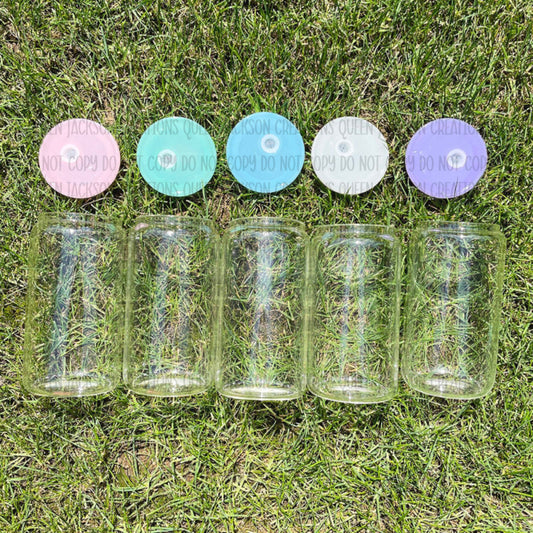 Colored Lid Clear Glass Can Cups