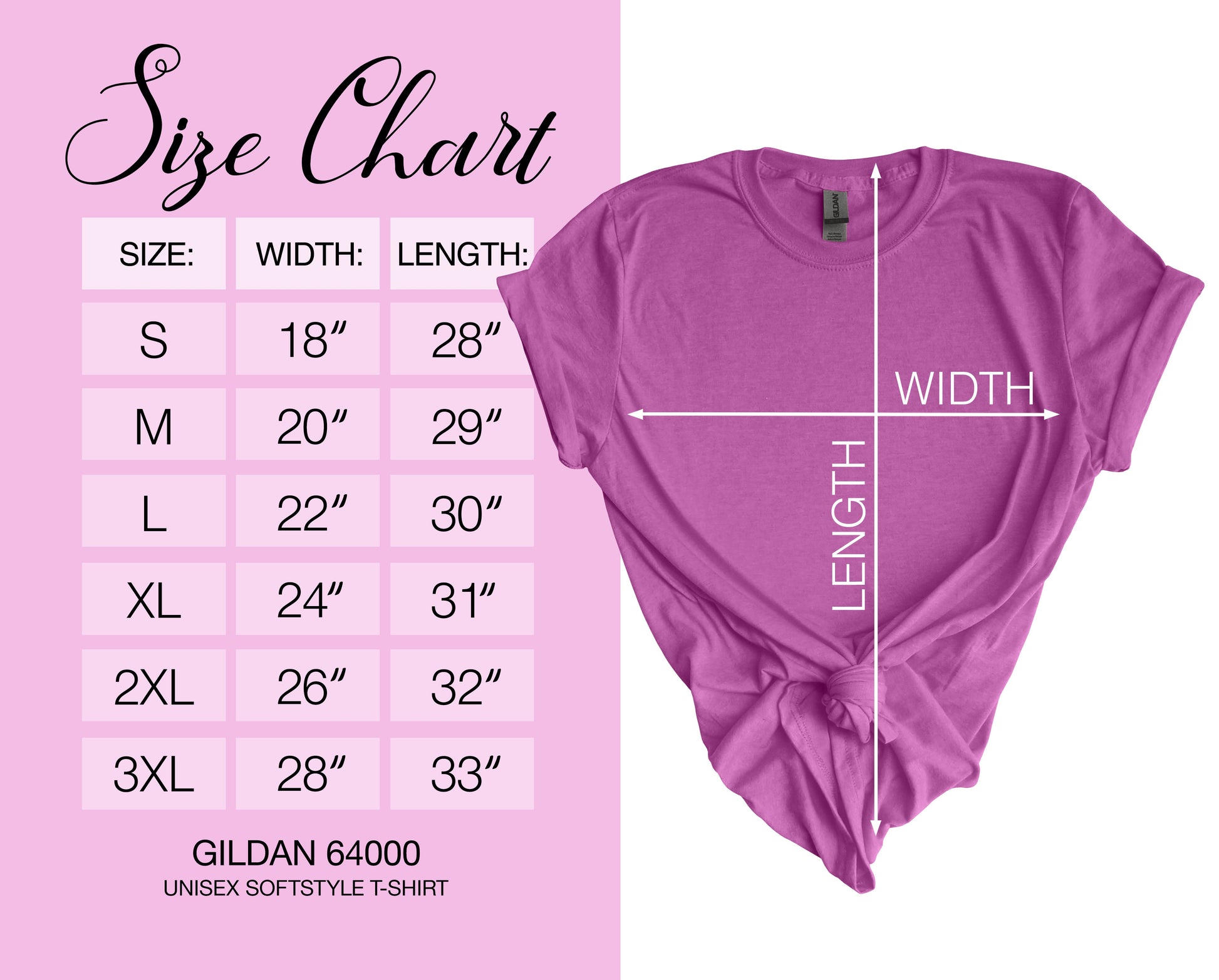 Gildan Softstyle T-Shirt Sizing Chart